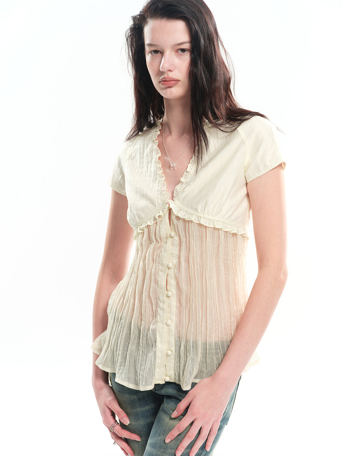 Dotyears encel spliced pleated A-line cardigan top