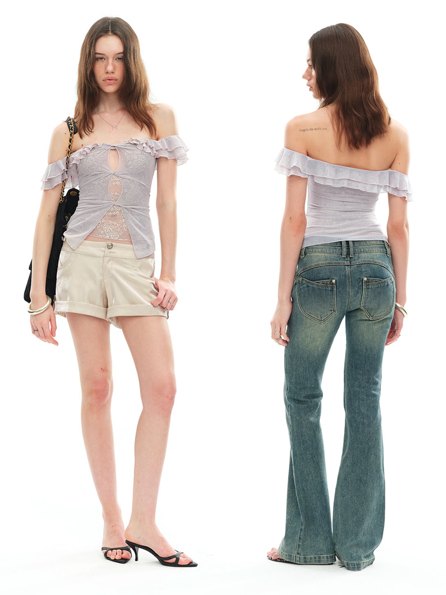 Dotyears Lavender Mock Two-Piece Mesh Top