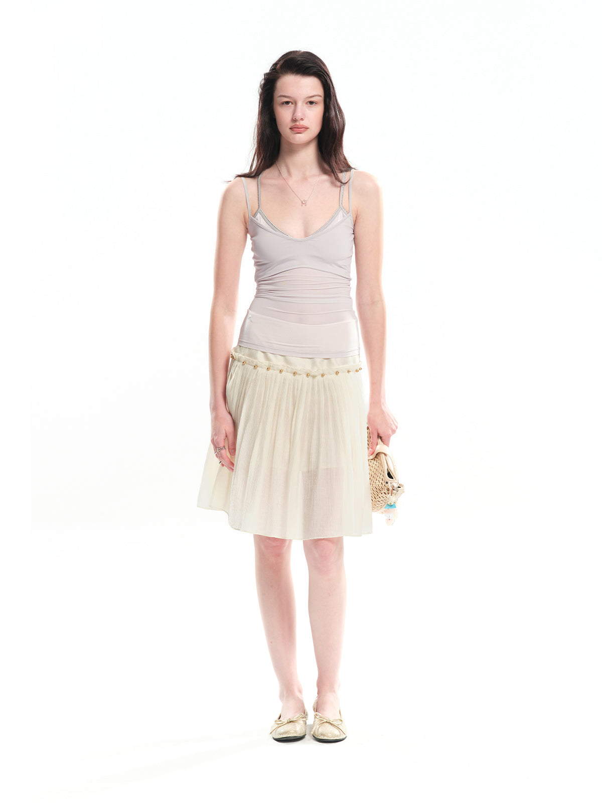Dotyears Fake two-piece vest, slim-fit light purple V-neck camisole for outer wear