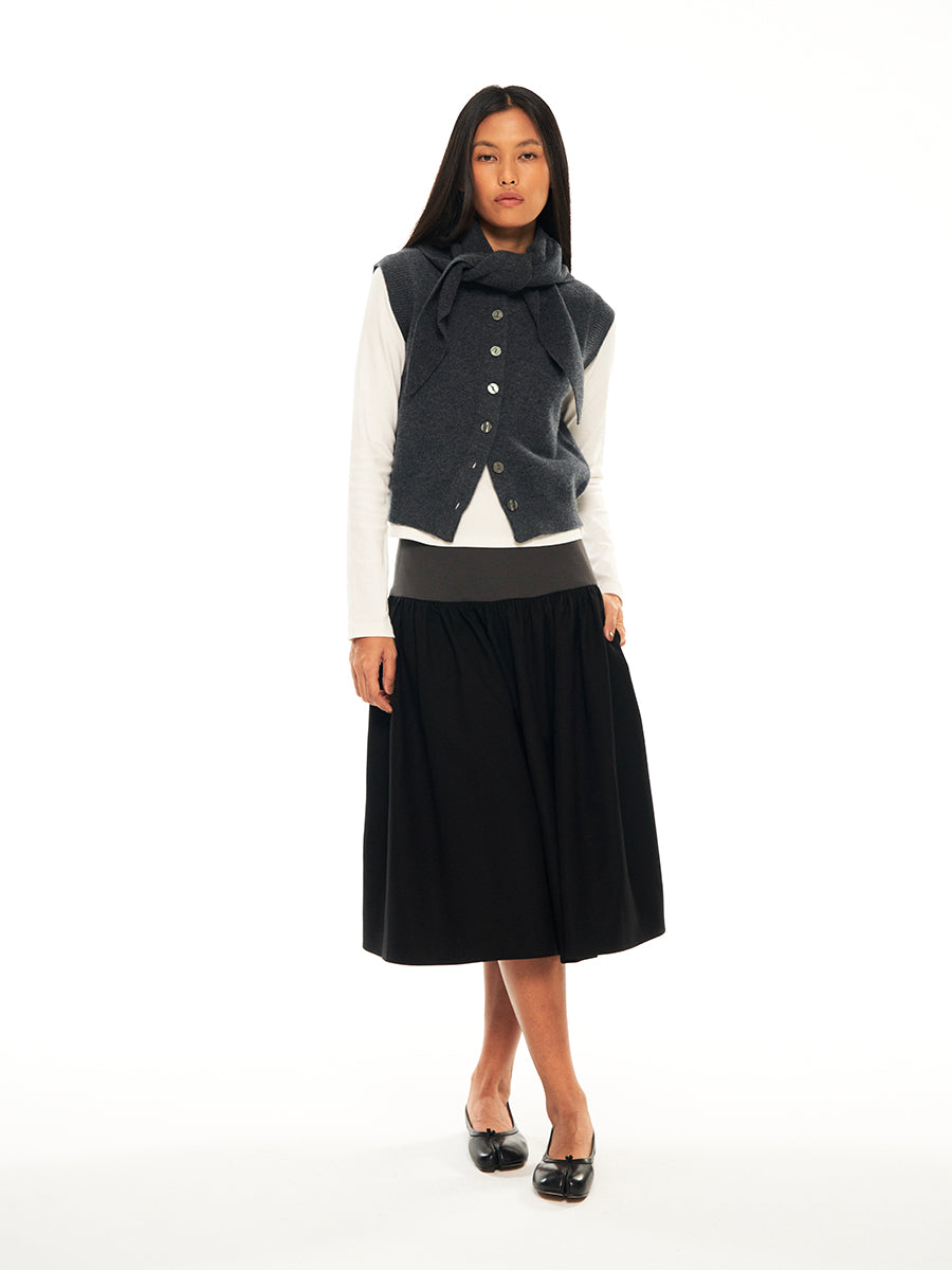 Hughum Grey 100% wool knitted vest over top