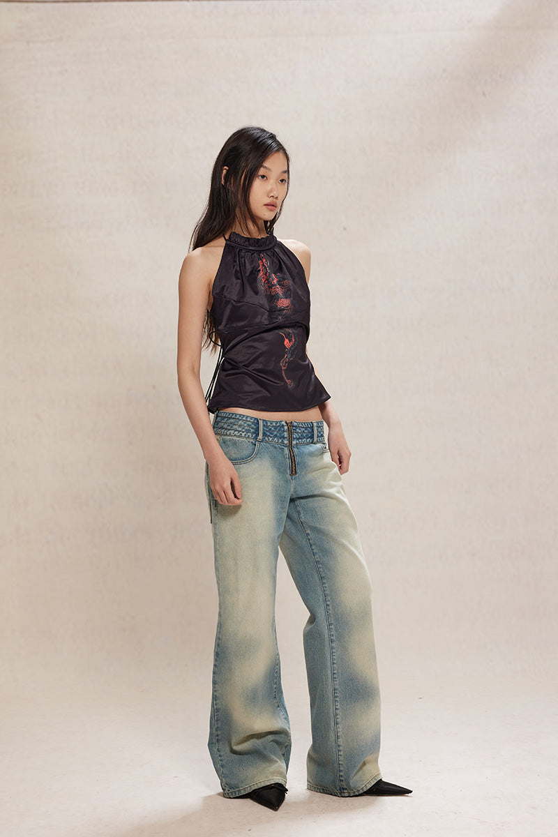 Dotyears24ss Year of the Dragon print halterneck satin camisole