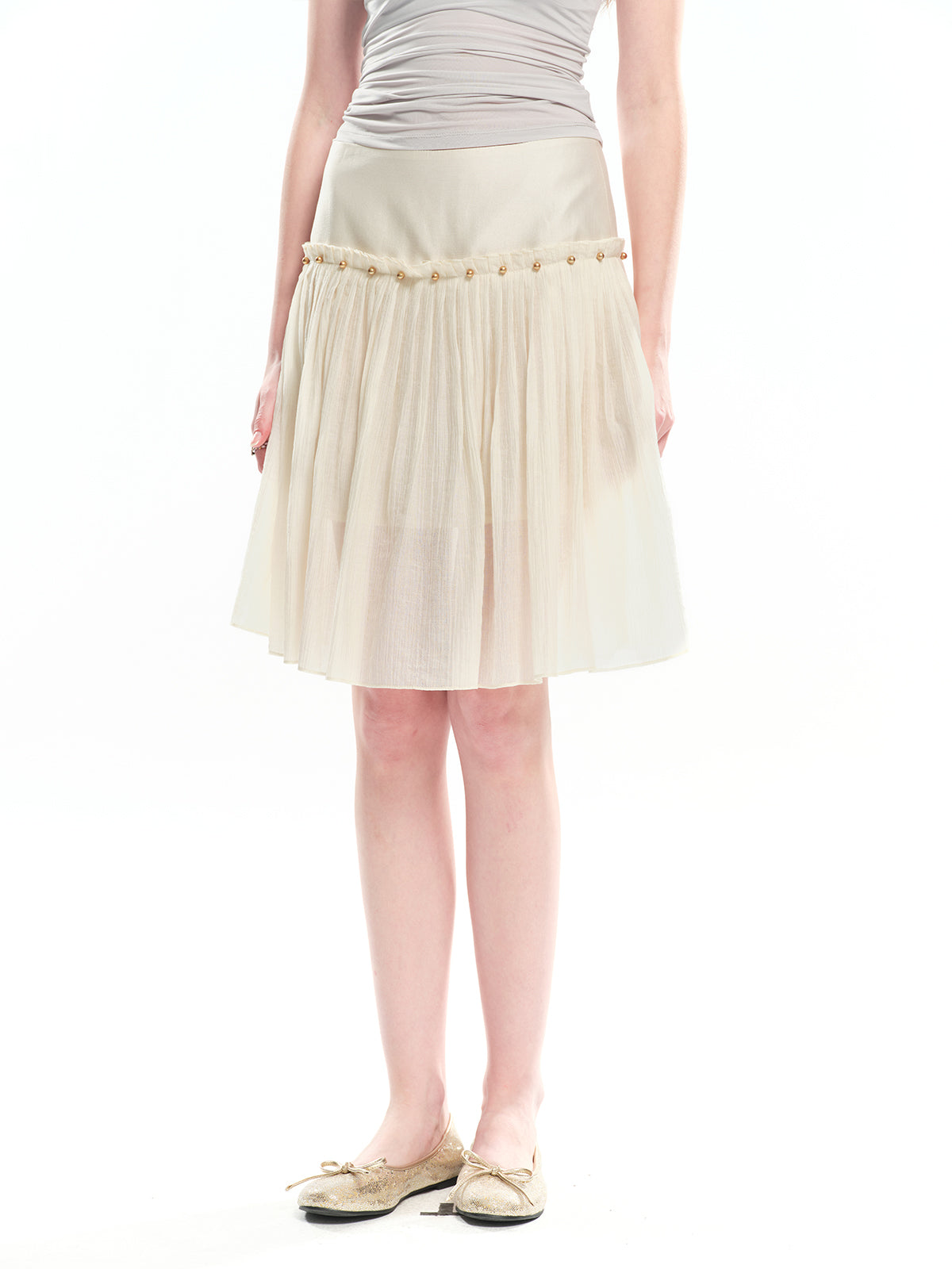 Dotyears Beaded A-line pleated Tencel skirt
