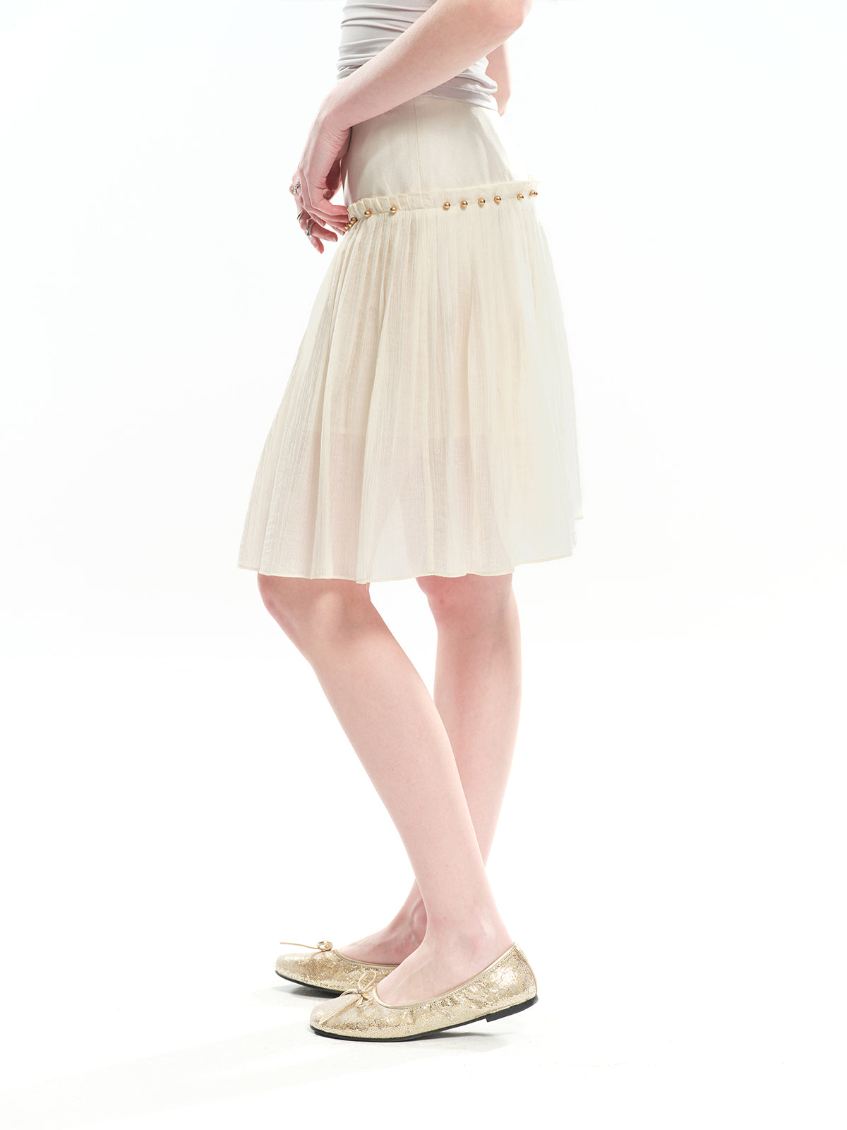 Dotyears Beaded A-line pleated Tencel skirt