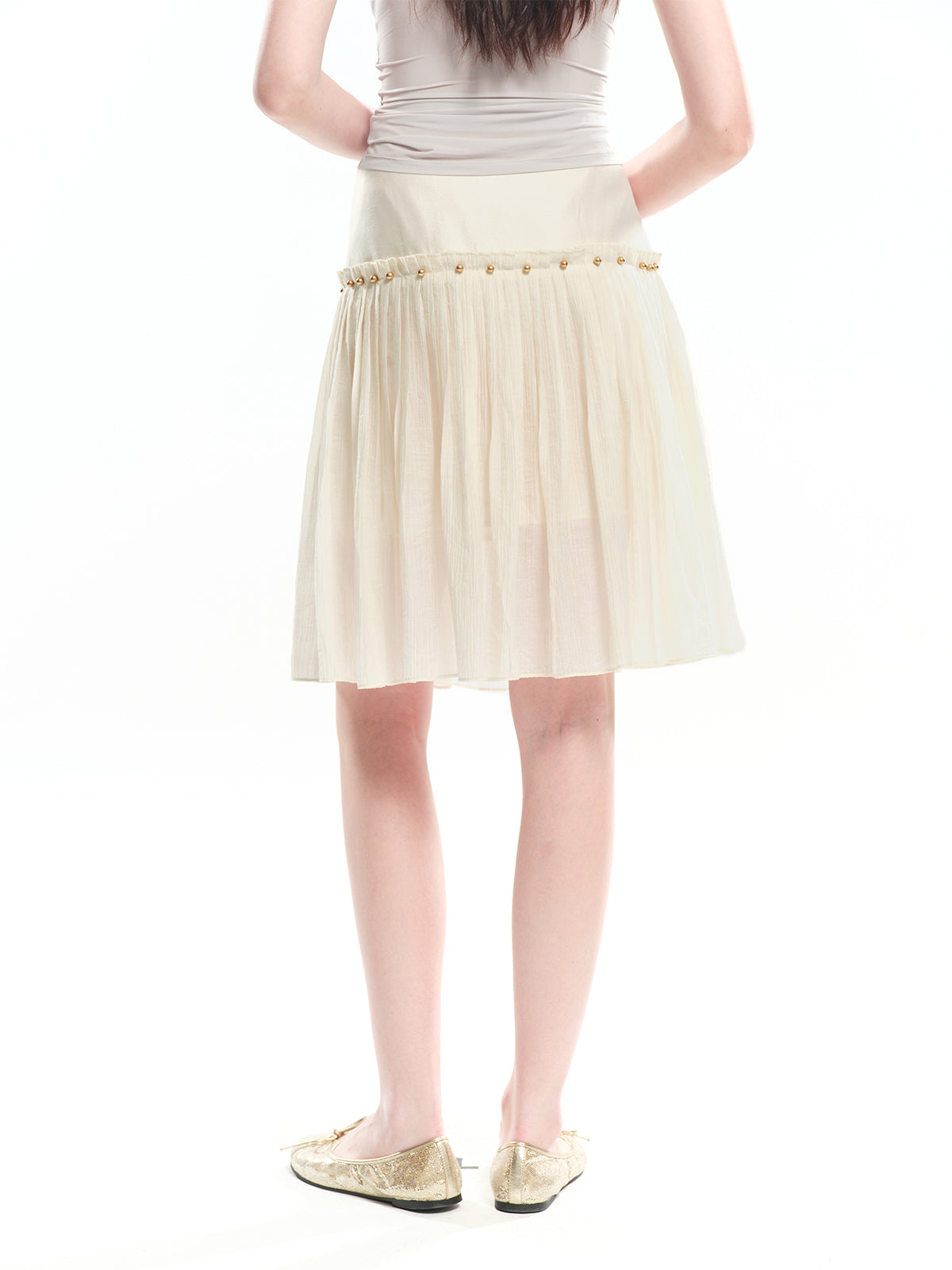 Dotyears Beaded A-line pleated Tencel skirt