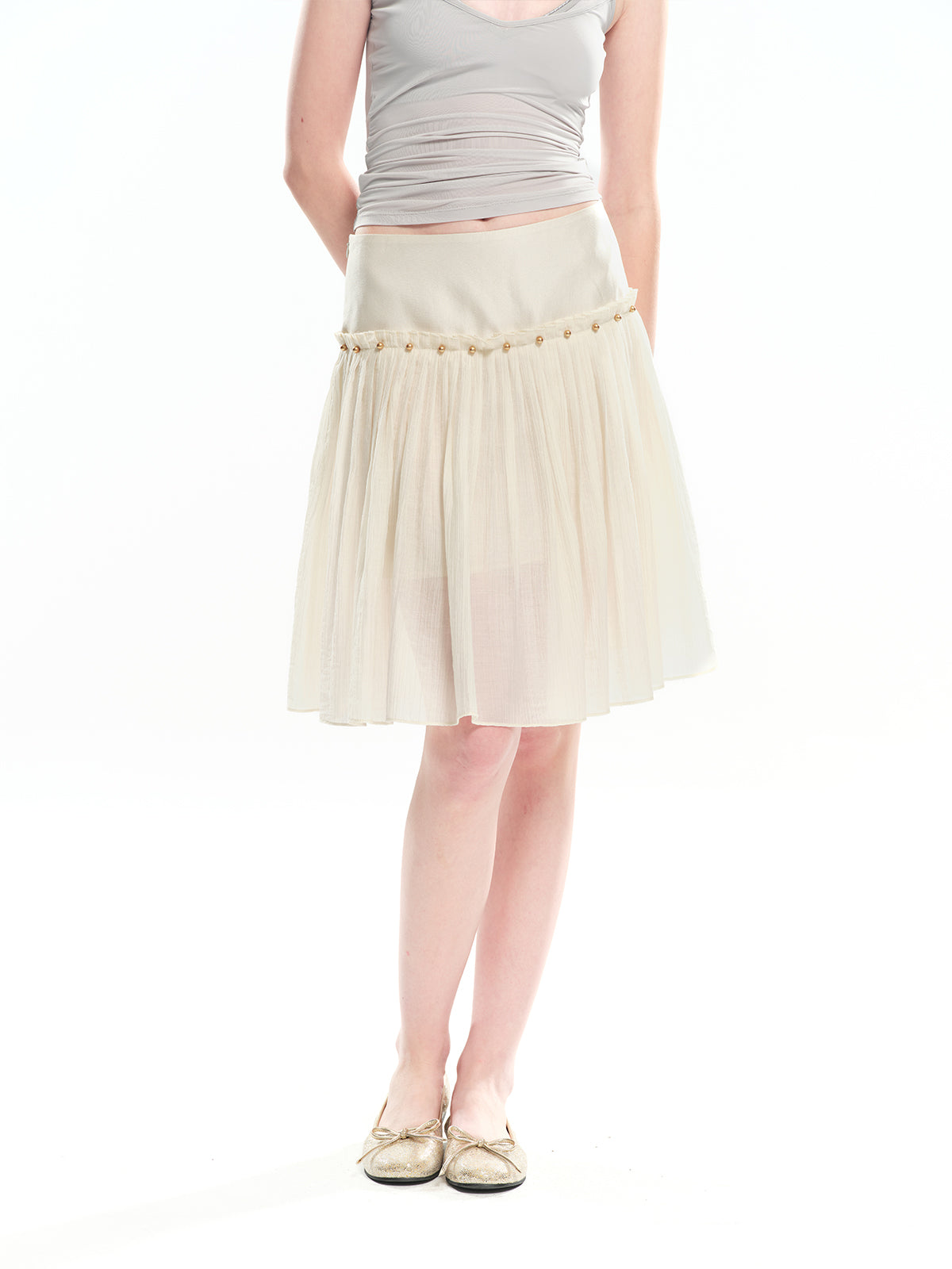Dotyears Beaded A-line pleated Tencel skirt