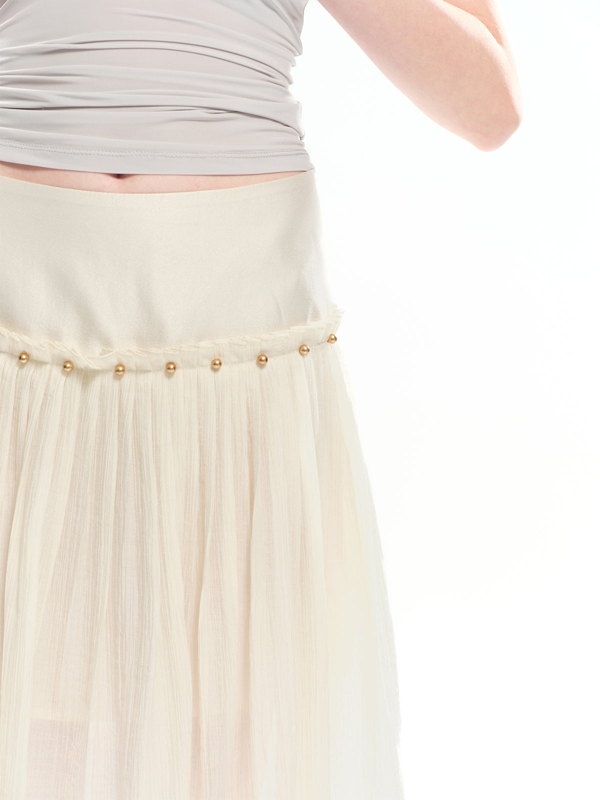 Dotyears Beaded A-line pleated Tencel skirt