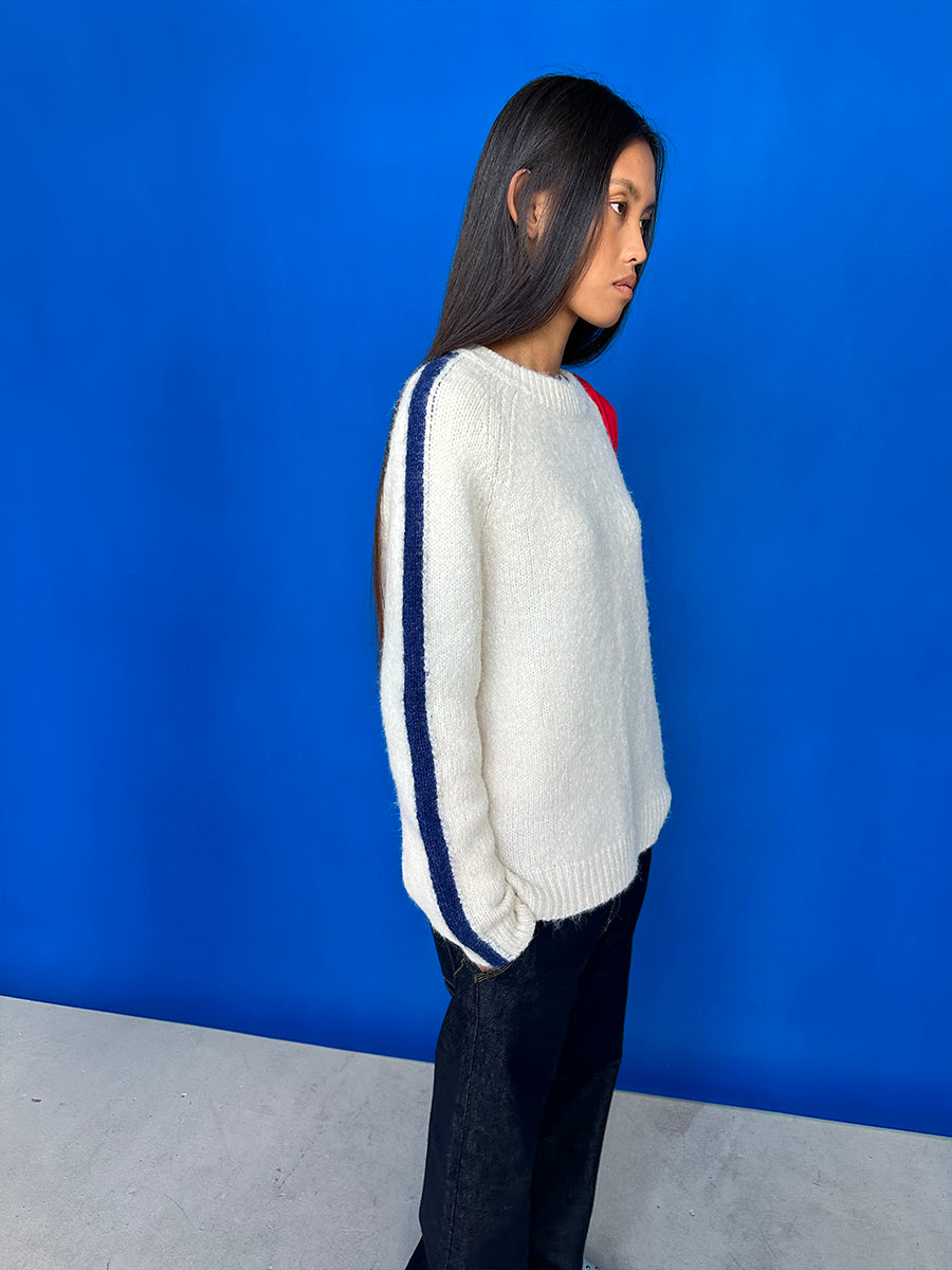 Hughum Blue and white contrasting penguin-blend sweater