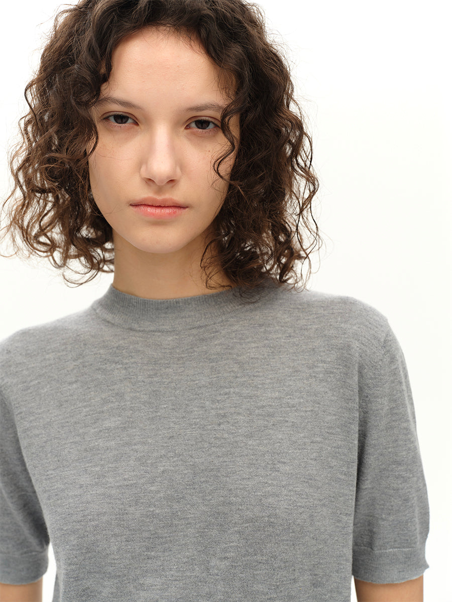 Hughum Blue grey crewneck knit short sleeves