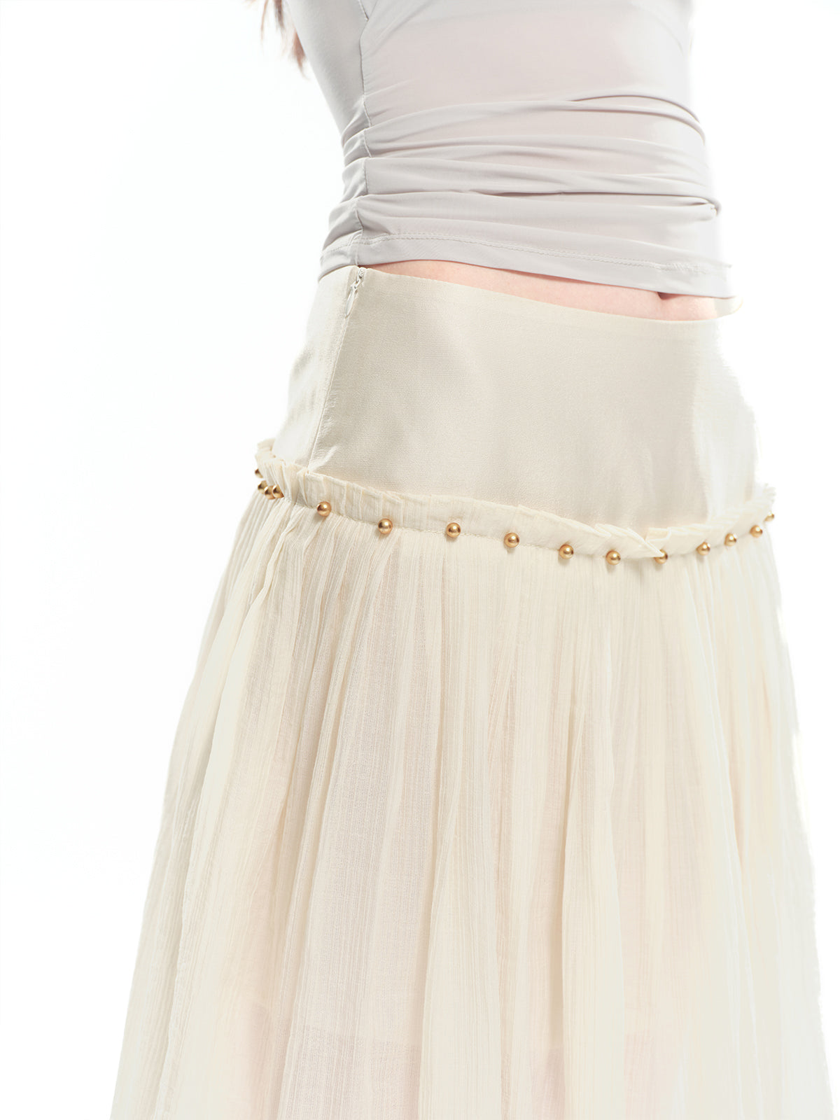 Dotyears Beaded A-line pleated Tencel skirt