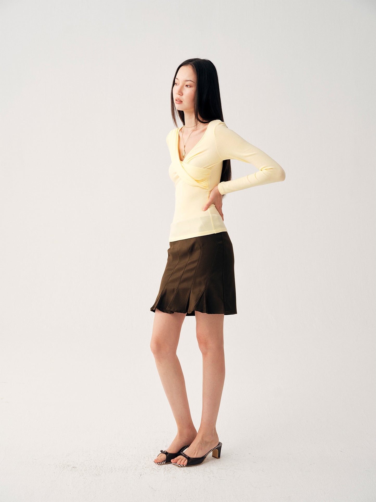 Dotyears Butter‑Yellow Cross‑Front Top