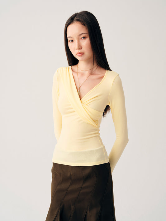 Dotyears Butter‑Yellow Cross‑Front Top