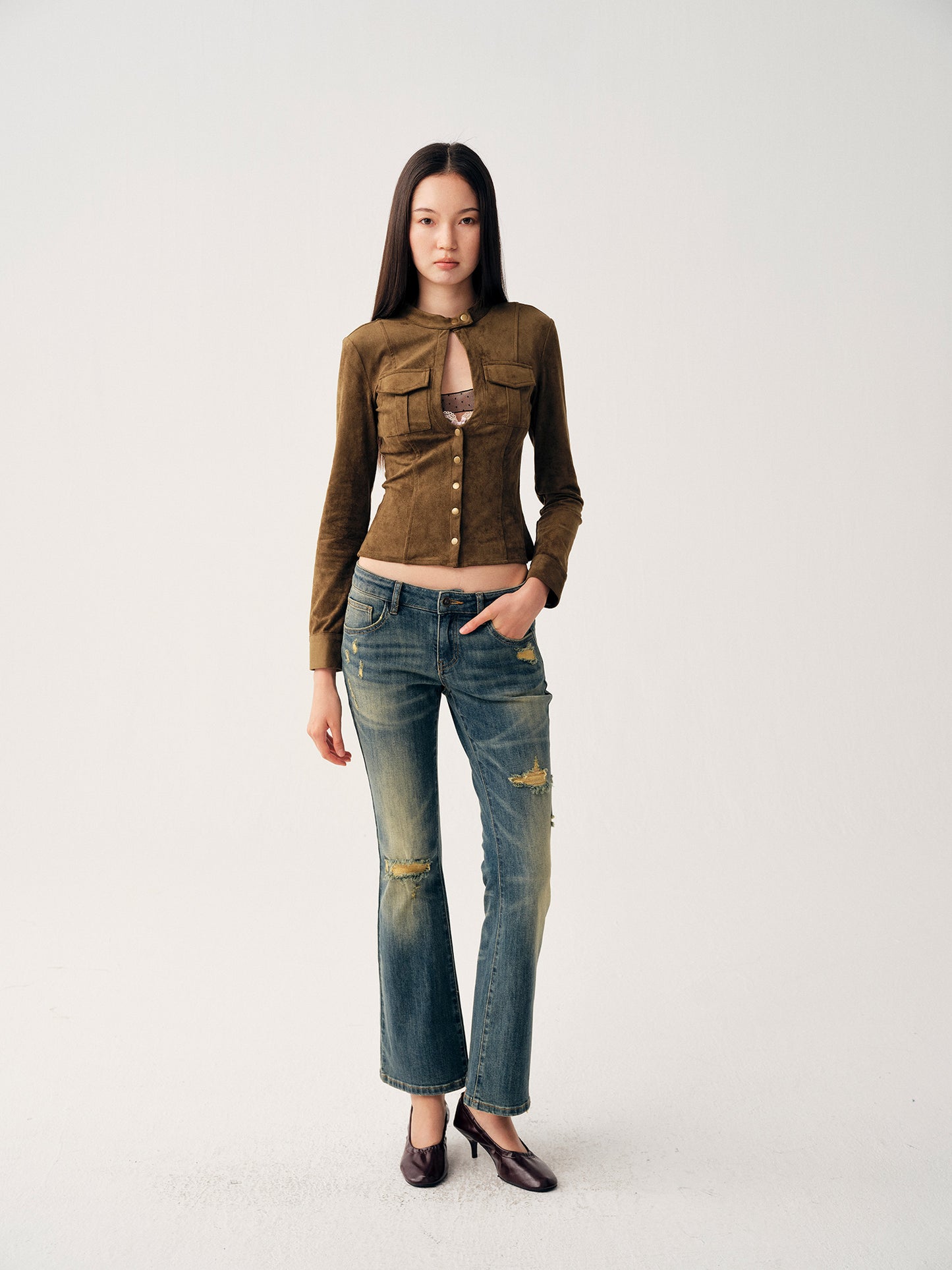 Dotyears Two‑Tone Suede Jacket