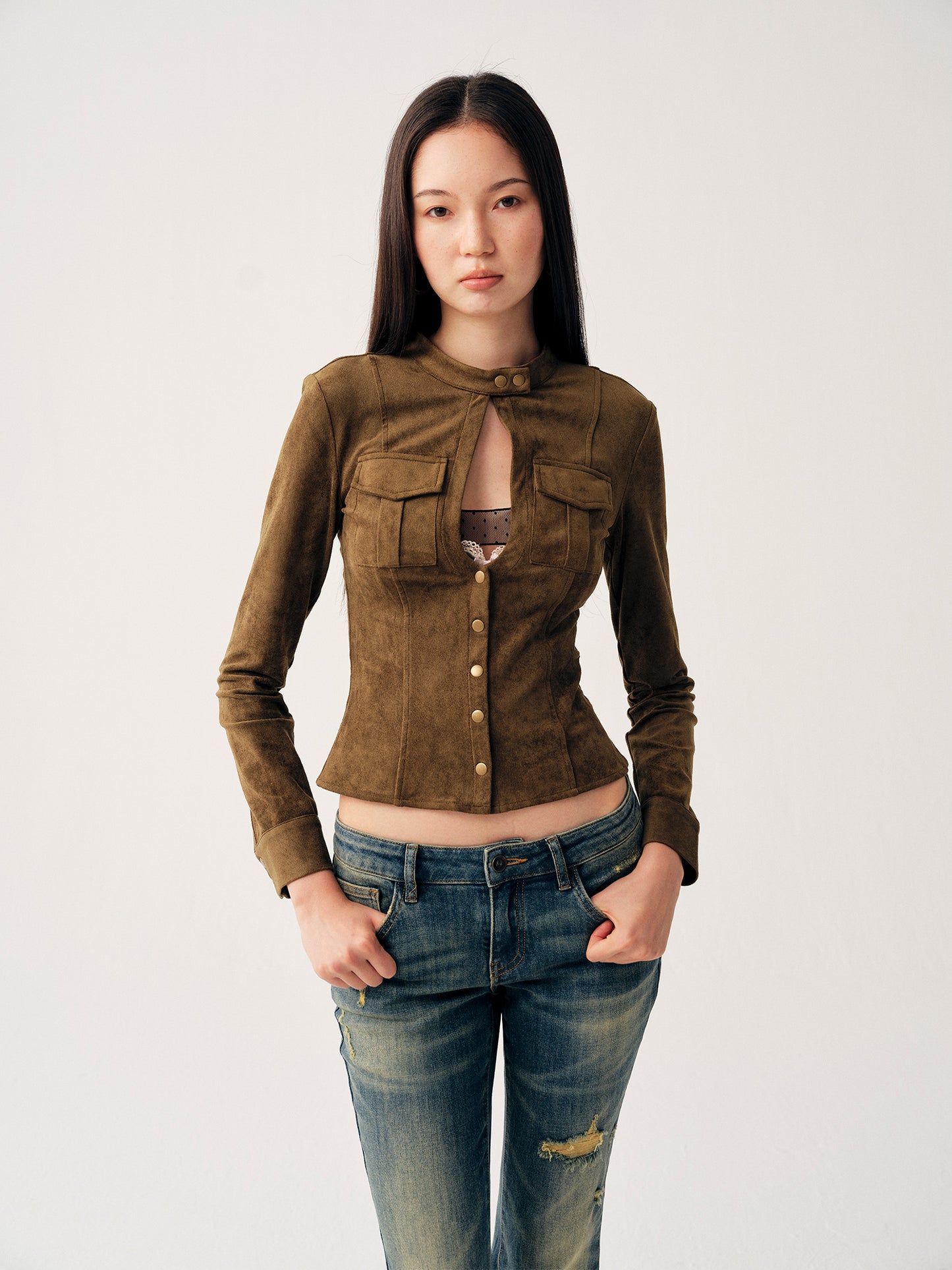Dotyears Two‑Tone Suede Jacket