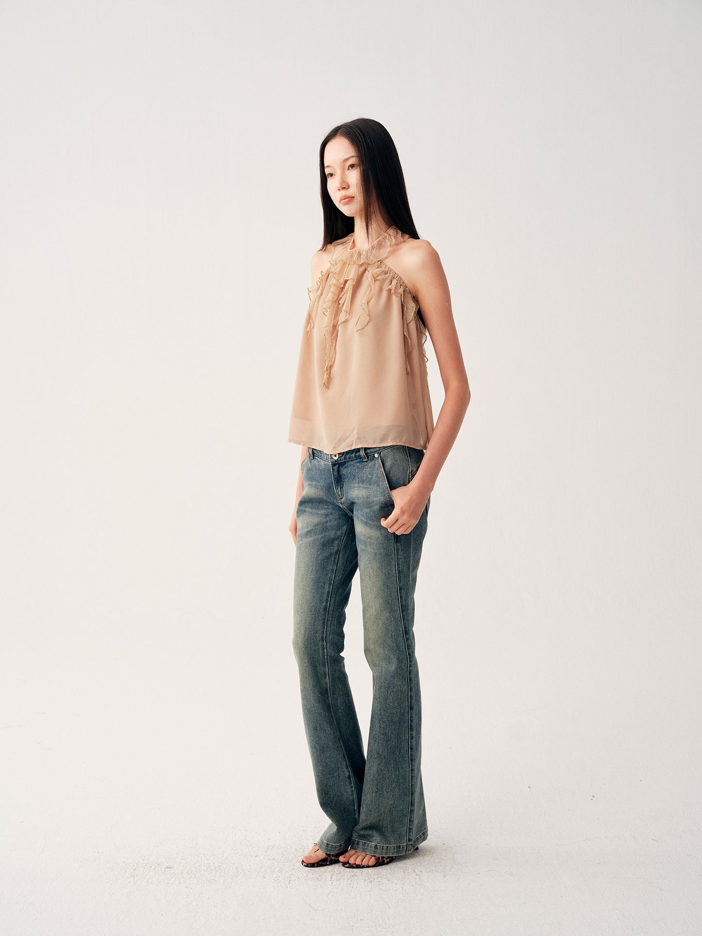 Dotyears Ruffled Spliced Cami Top