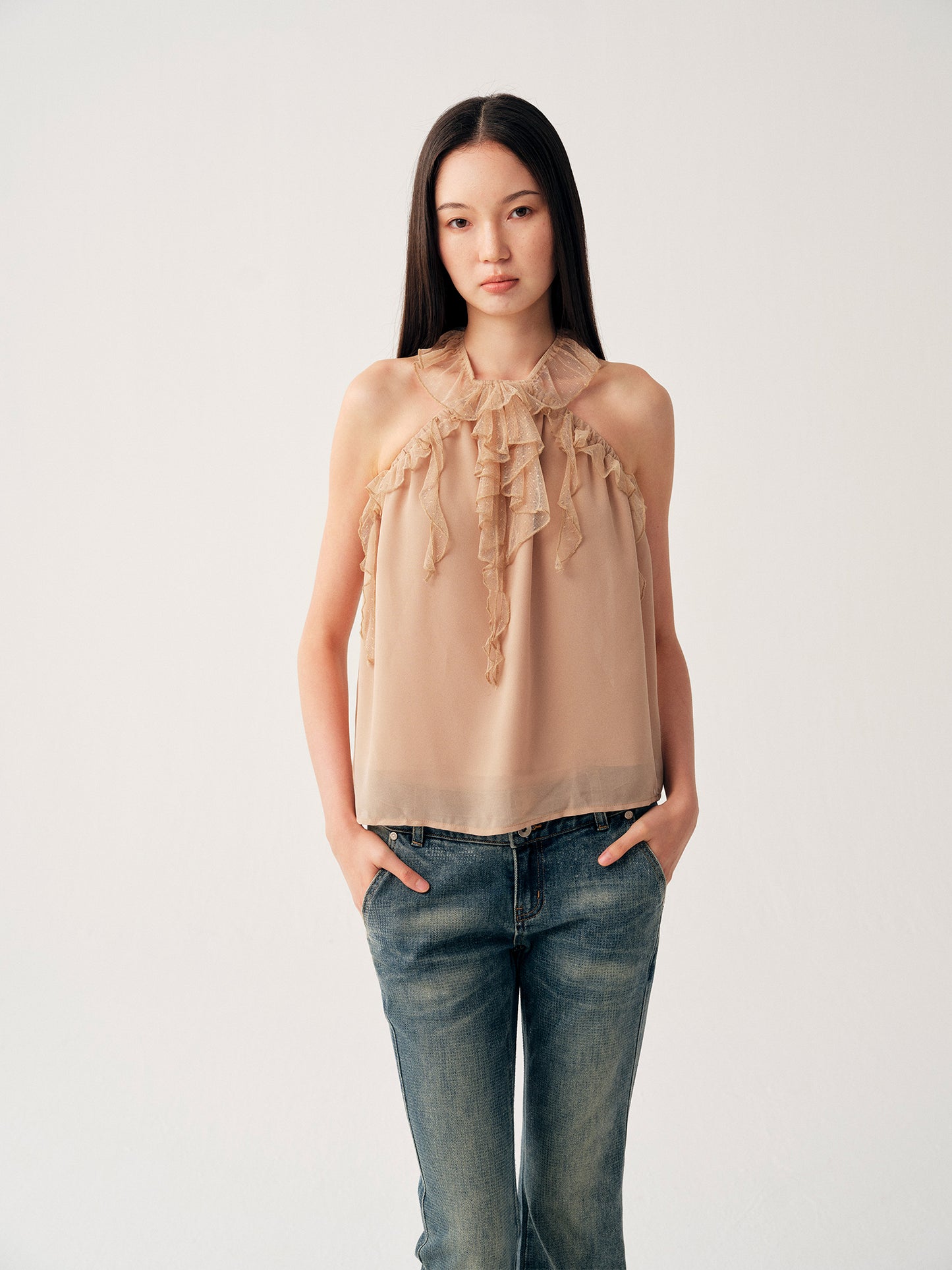 Dotyears Ruffled Spliced Cami Top