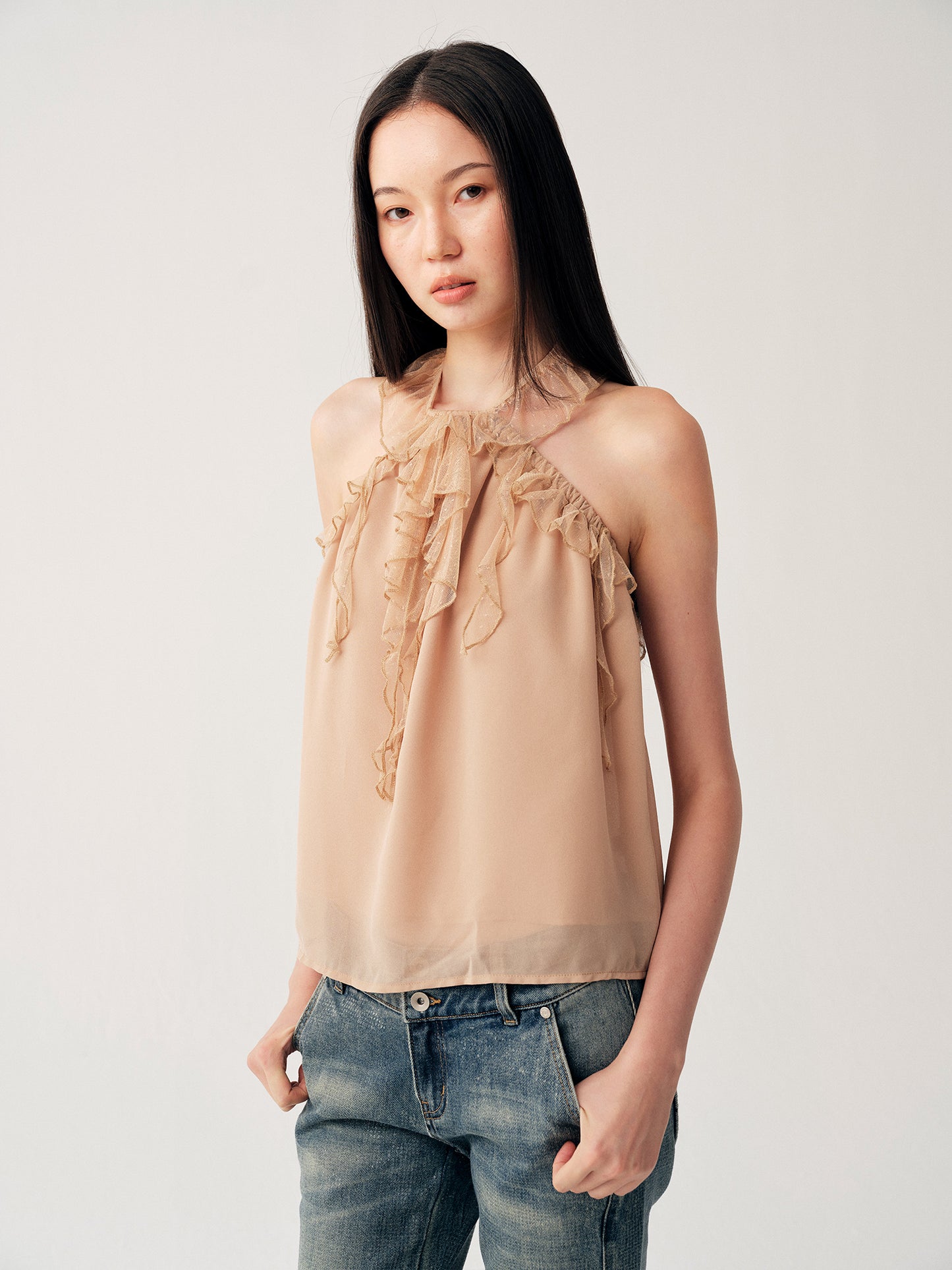 Dotyears Ruffled Spliced Cami Top