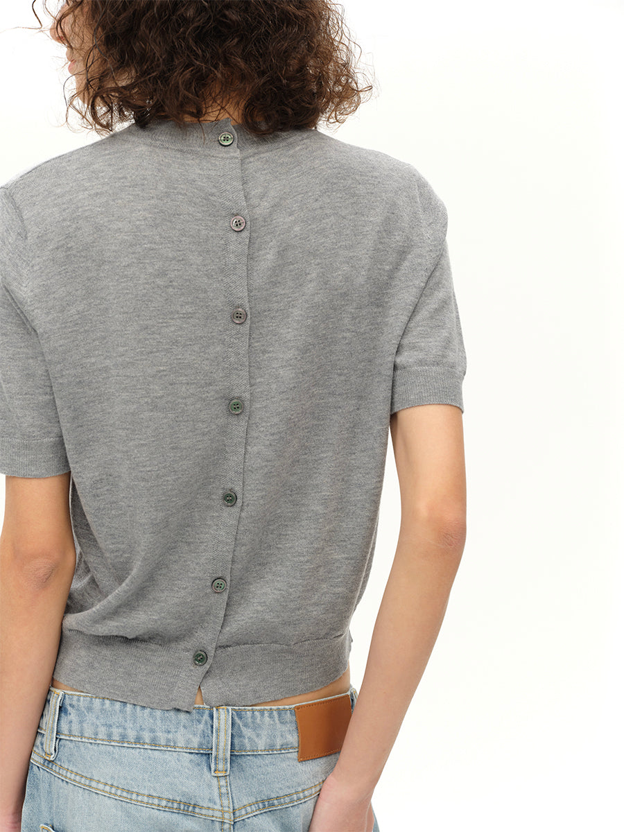 Hughum Blue grey crewneck knit short sleeves