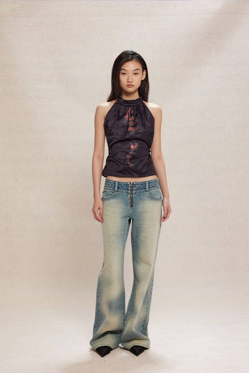 Dotyears24ss Year of the Dragon print halterneck satin camisole