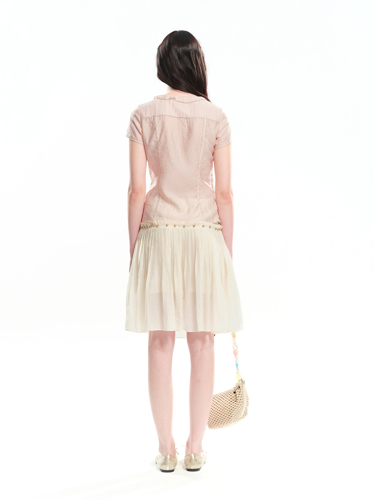 Dotyears Pink shiny cotton-like top with hot-fix rhinestones and tie-up design