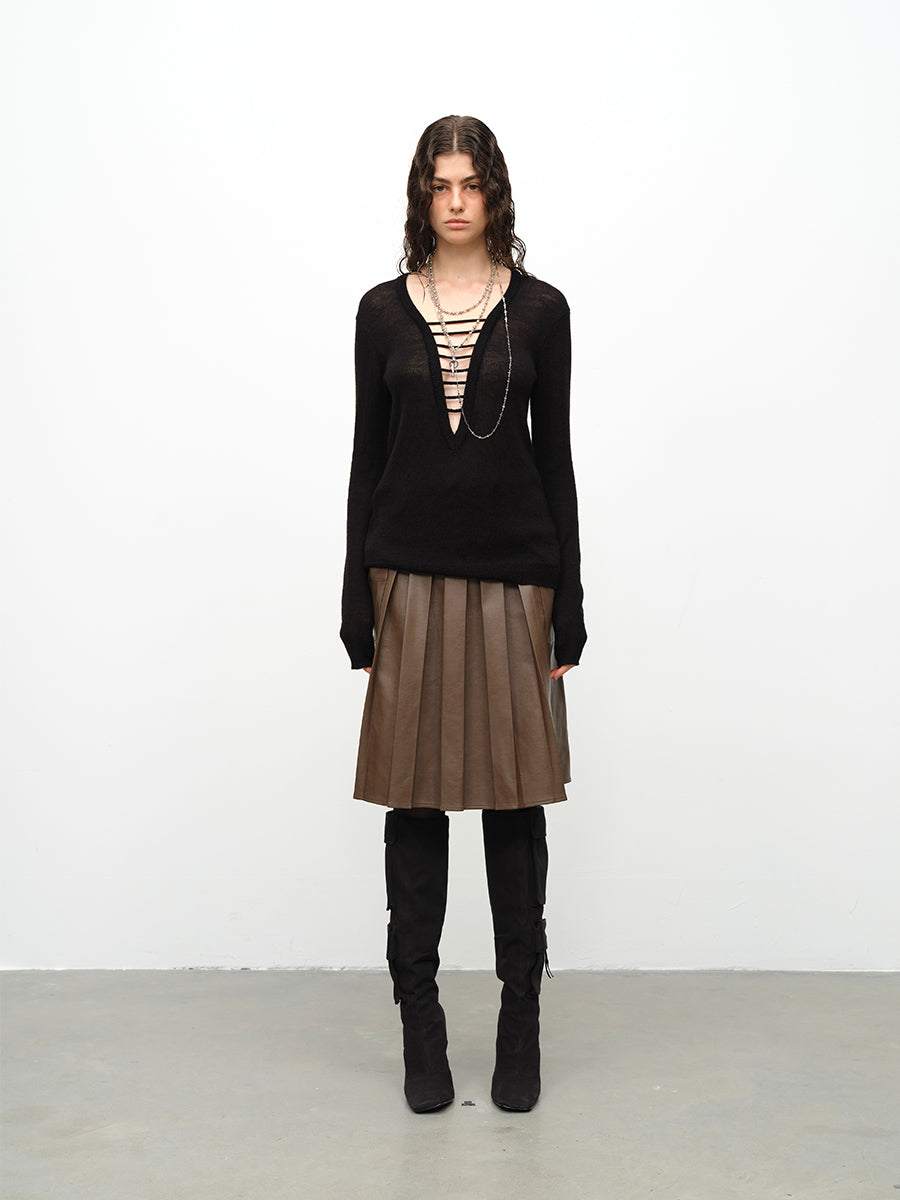 Dotyears24AW Wool hand-drawn knit pullover two-tone sweater