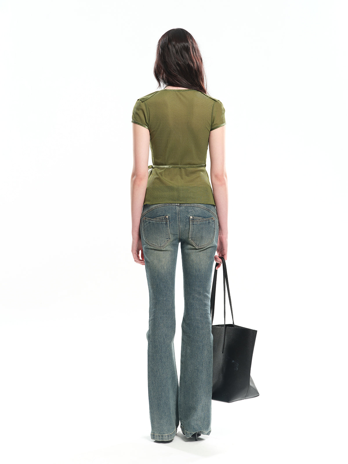 Dotyears Deep V-neck Ruffled Lace-up Acetic Acid Cardigan