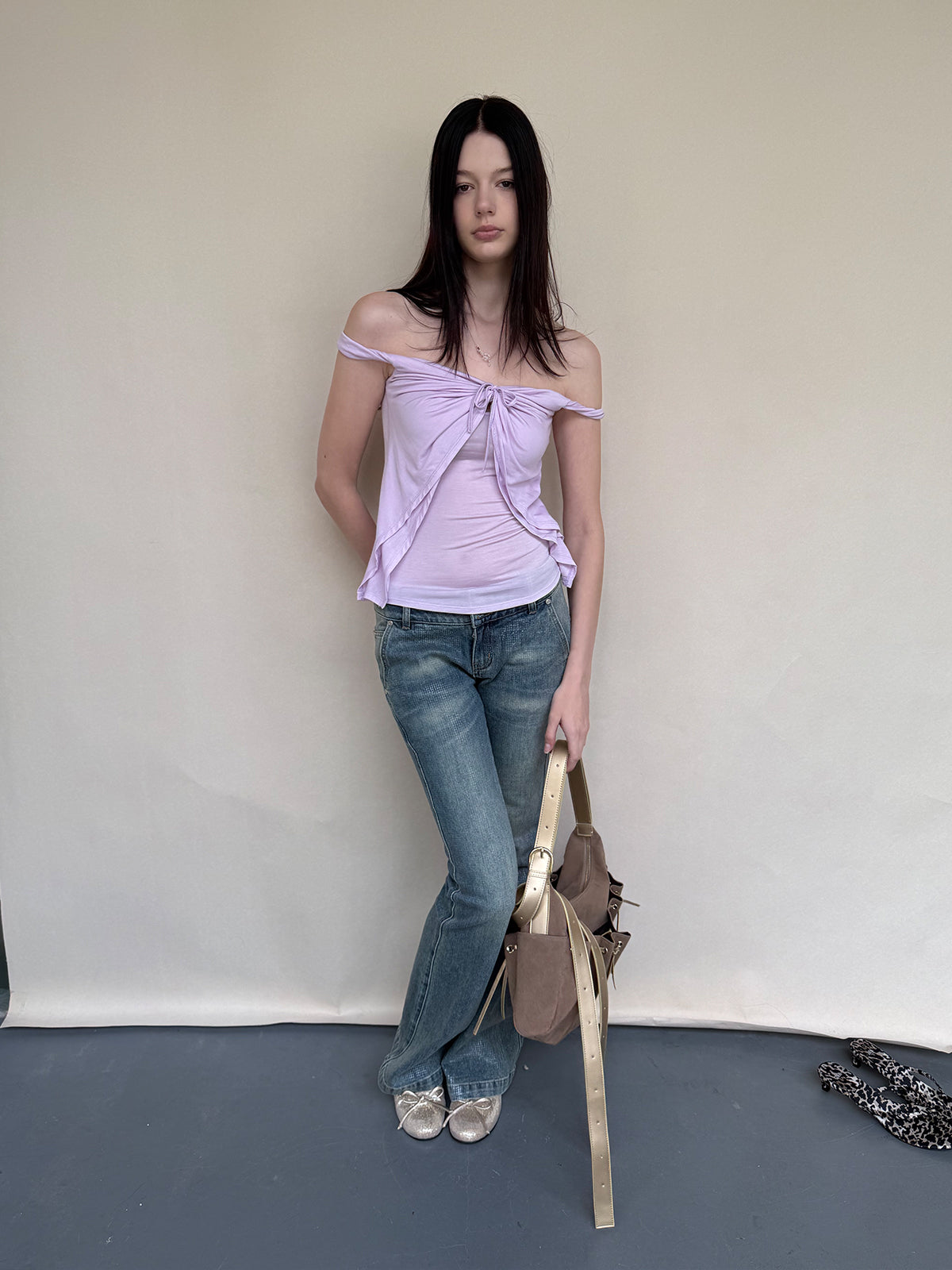 Dotyears Twist Knot Off-the-shoulder Knit Top (Two Colors: Black & Pink)