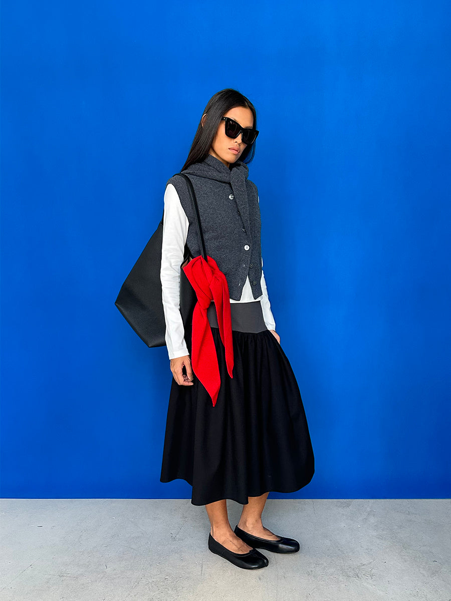 Hughum Grey 100% wool knitted vest over top