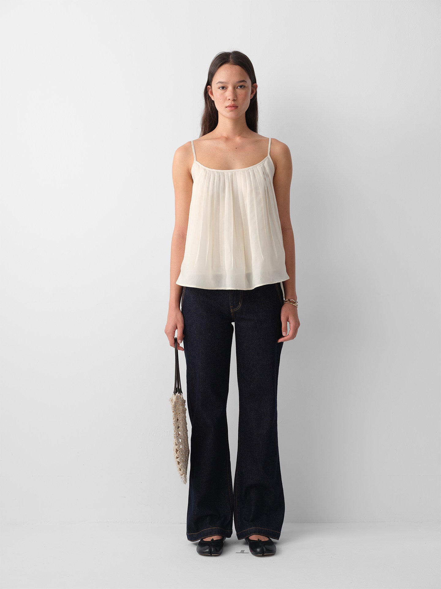 Hughum 26SS Off White Acetate Pleated Cami Top