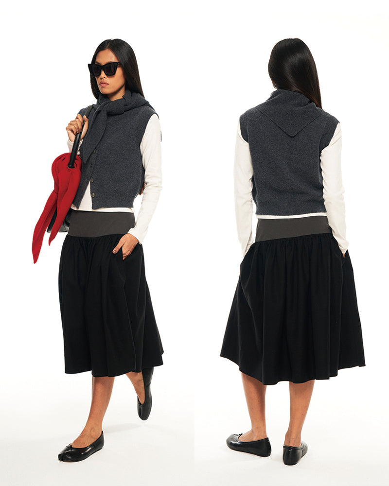 Hughum Grey 100% wool knitted vest over top