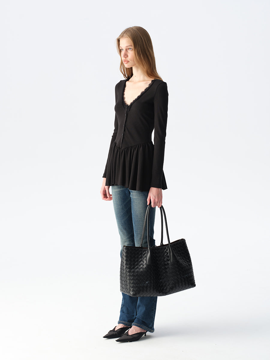 Dotyears Long Black Layering Top with Lace Panels