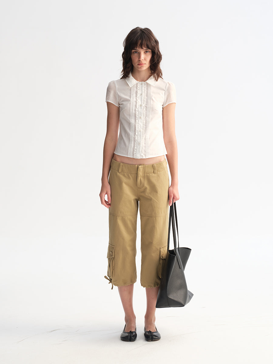 Hughum White Ruffled Lace Short-Sleeve Shirt