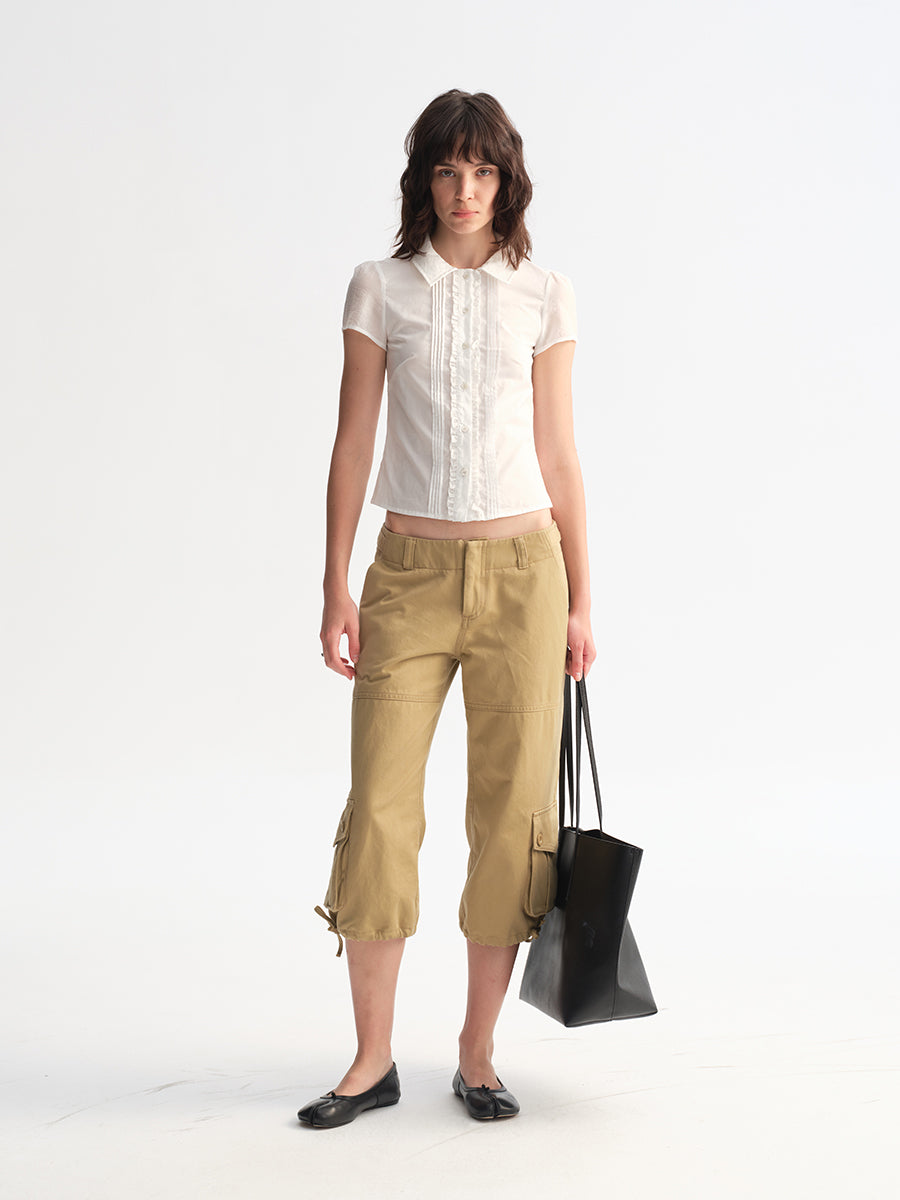 Hughum White Ruffled Lace Short-Sleeve Shirt