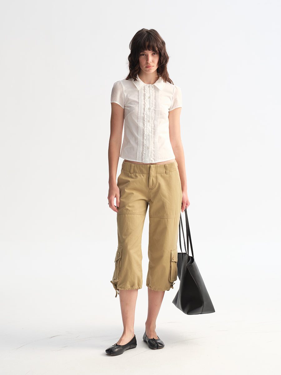 Hughum White Ruffled Lace Short-Sleeve Shirt