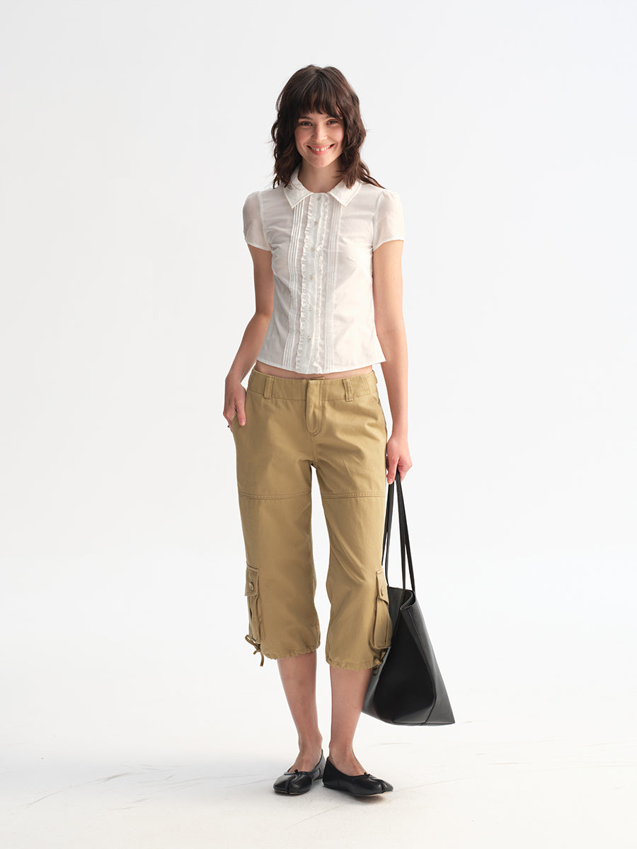 Hughum White Ruffled Lace Short-Sleeve Shirt