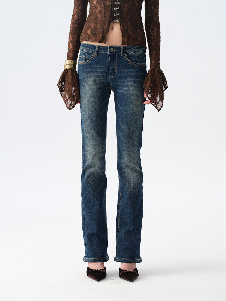 Dotyears Heavy Wash Straight Leg Jeans with Whiskering