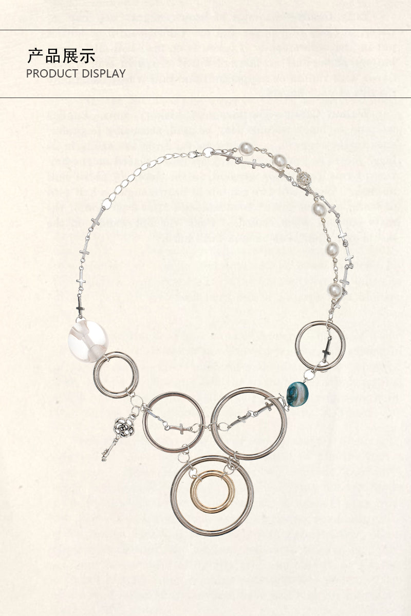 Dotyears24ss Original design button silver hoop stitched collarbone necklace