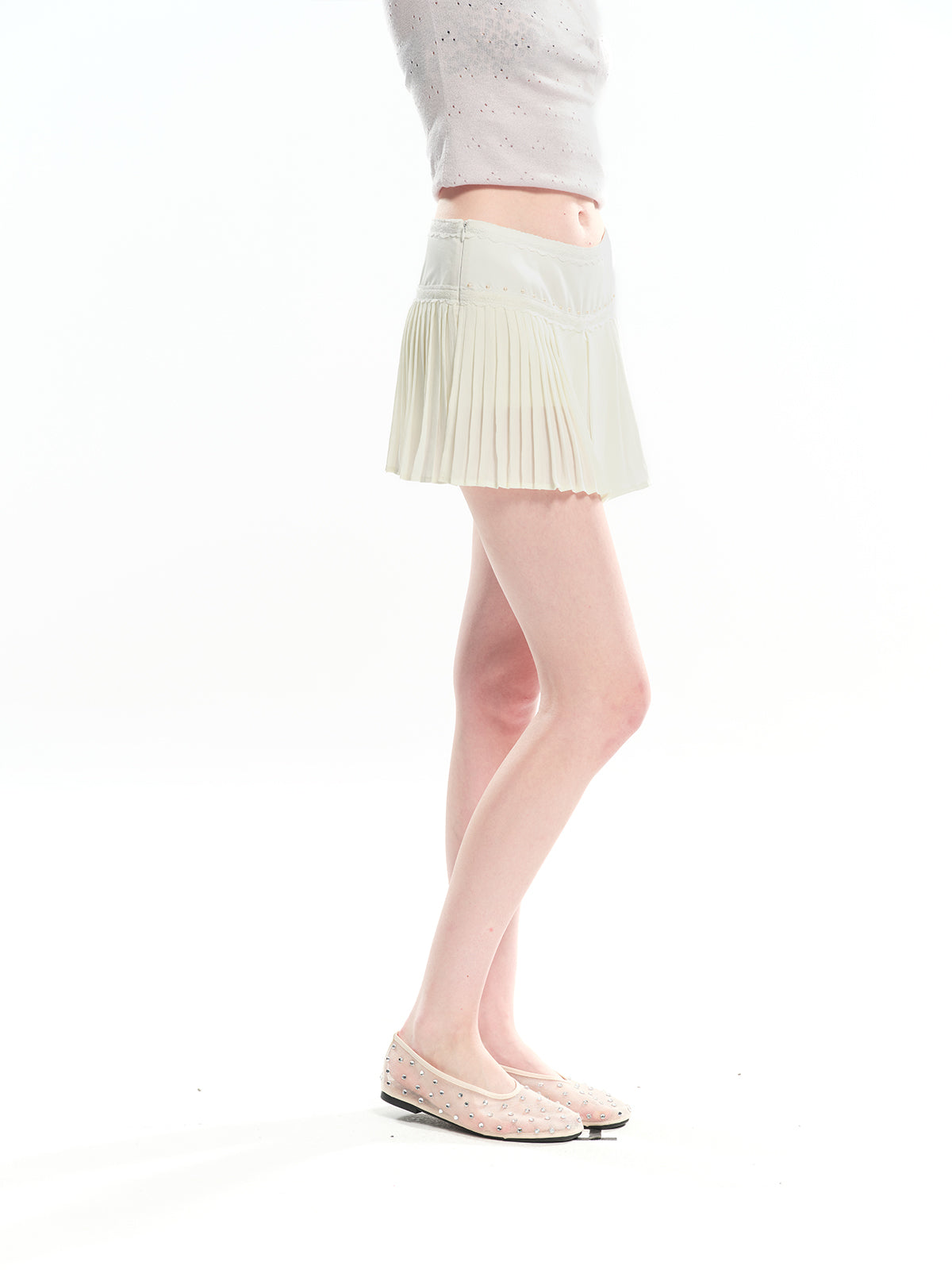 Dotyears White chiffon spliced pleated short skirt