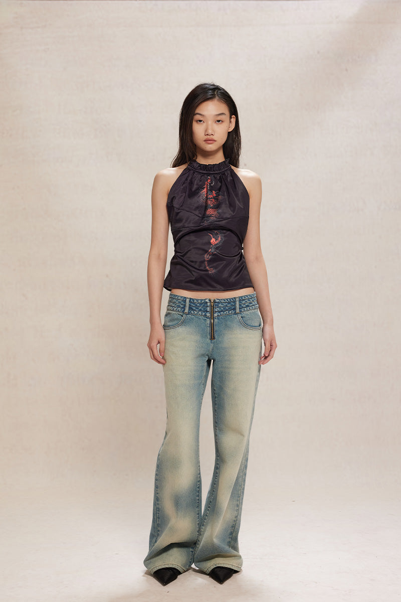 Dotyears24ss Year of the Dragon print halterneck satin camisole