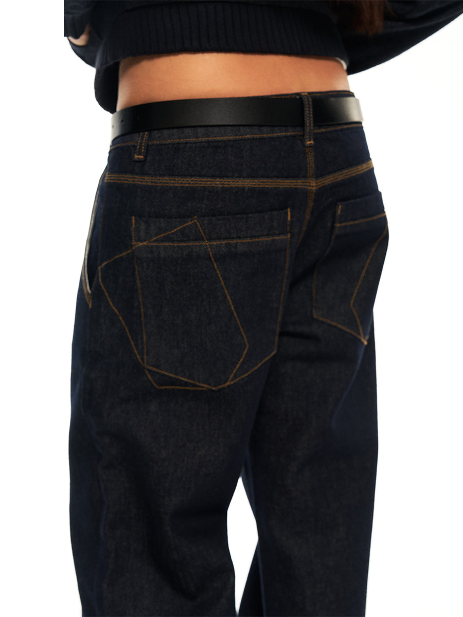 Hughum Dark blue low-rise straight-leg jeans