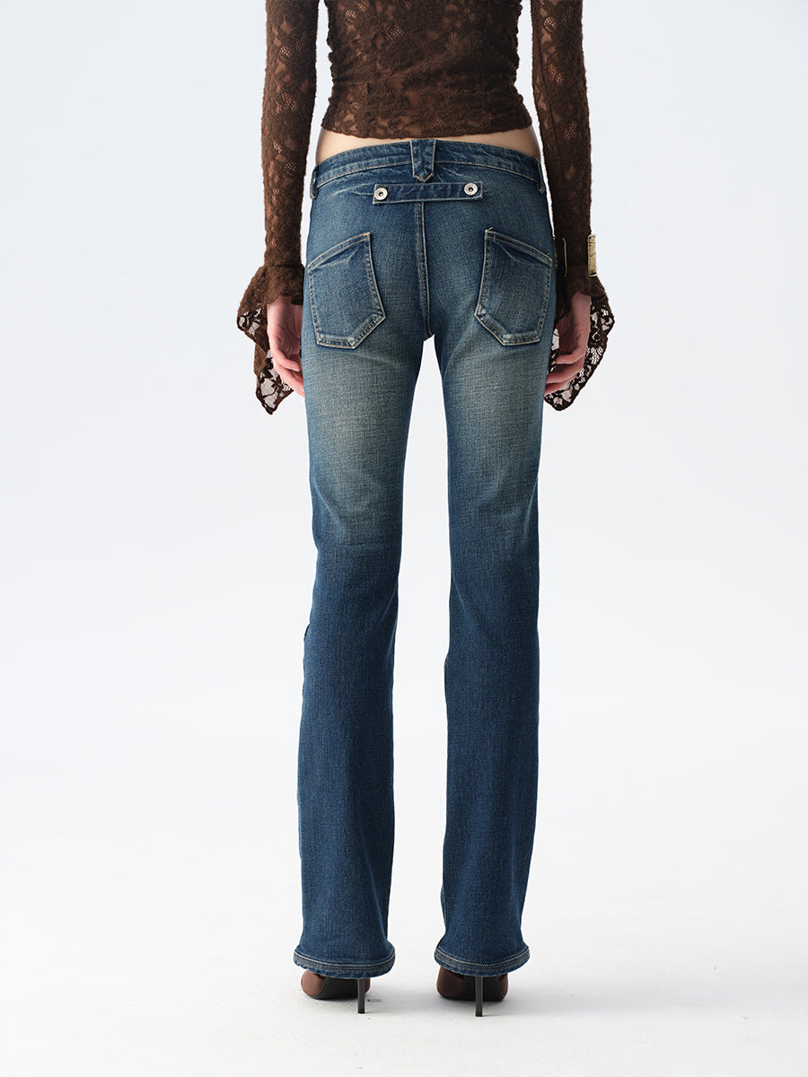 Dotyears Heavy Wash Straight Leg Jeans with Whiskering