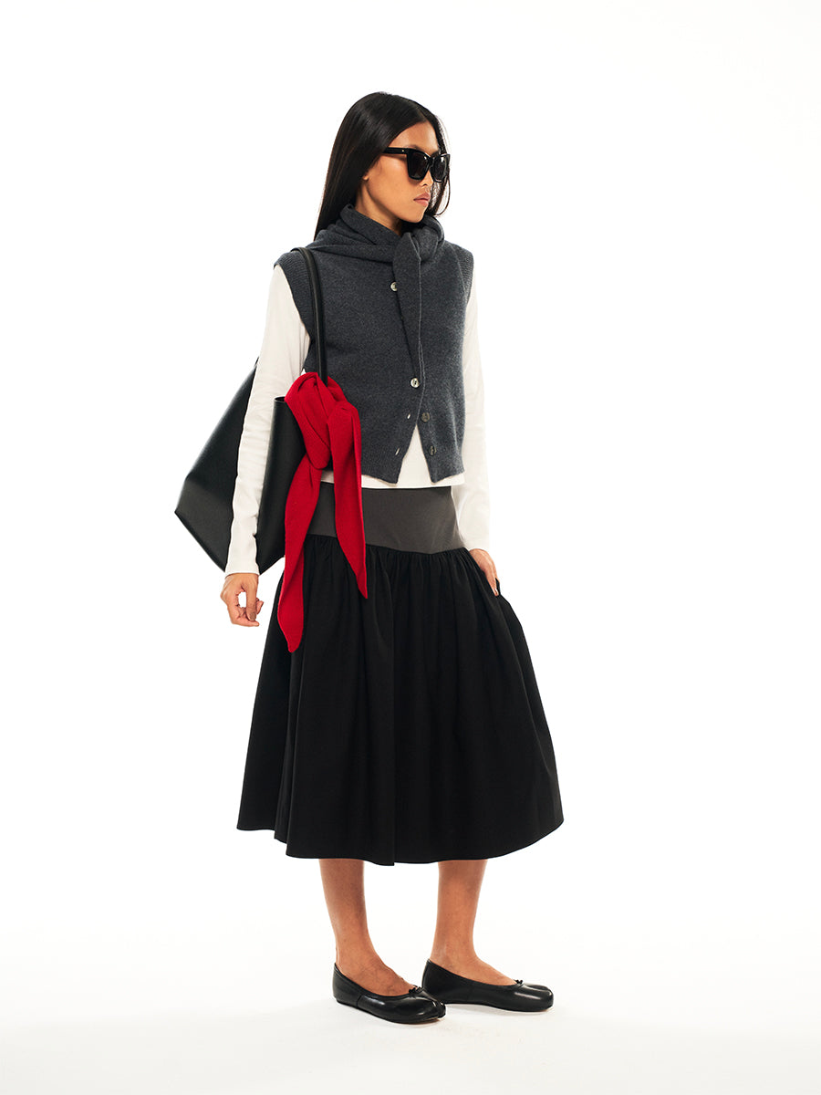 Hughum Grey 100% wool knitted vest over top