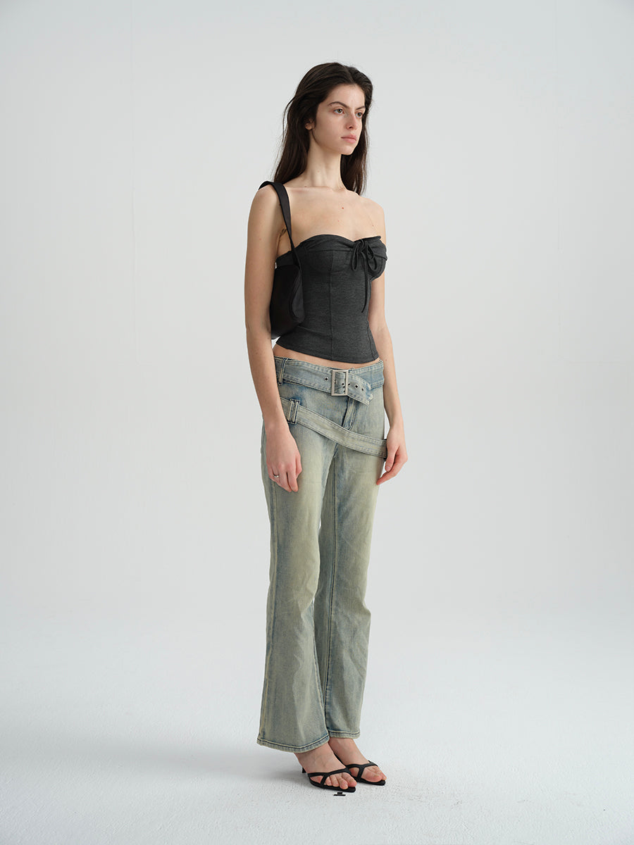 Dotyears Tie-up two-tone slim-fit knitted bandeau