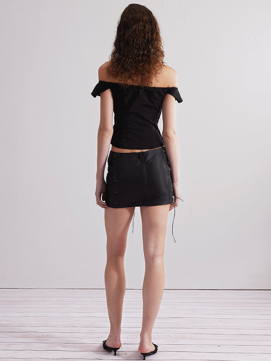 Dotyears24ss Lace-up design skirt black