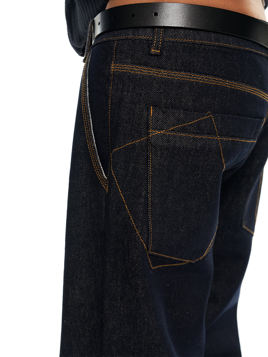 Hughum Dark blue low-rise straight-leg jeans