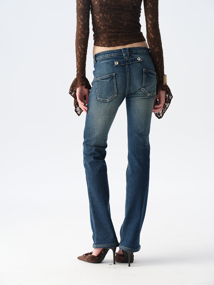 Dotyears Heavy Wash Straight Leg Jeans with Whiskering