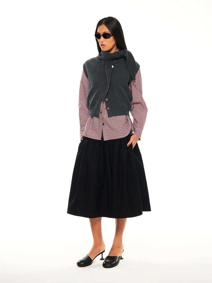 Hughum Grey 100% wool knitted vest over top