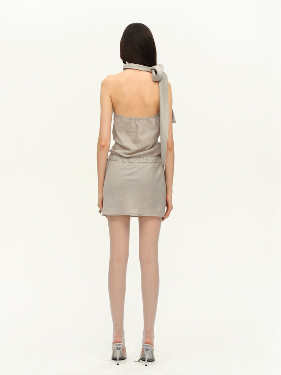 Dotyears Satin slim fit swing V sequin embroidered dress