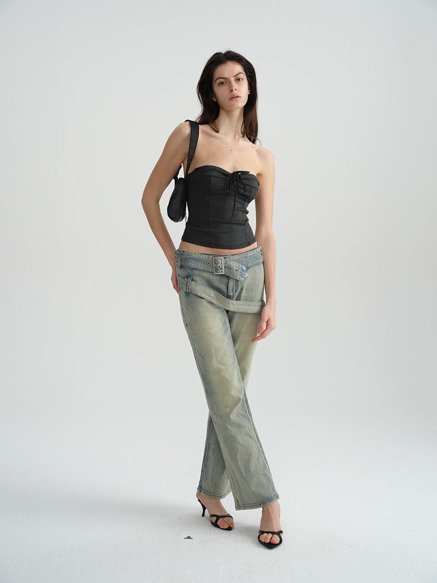 Dotyears Tie-up two-tone slim-fit knitted bandeau