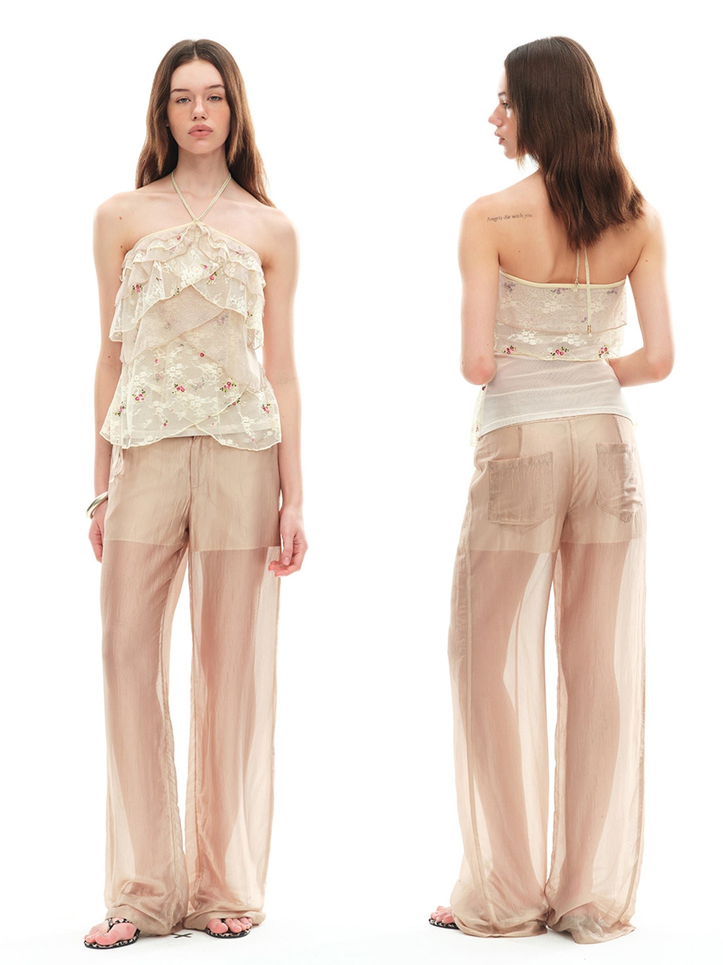 Dotyears Lace Embroidery Fabric Spliced Halter Cami