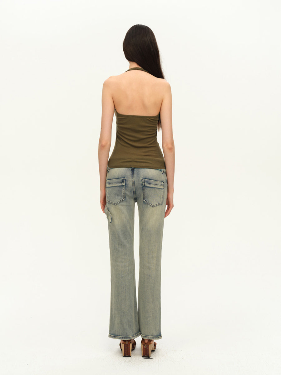 Dotyears Twisted camisole with camisole on chest, halterneck gray and green two-tone model